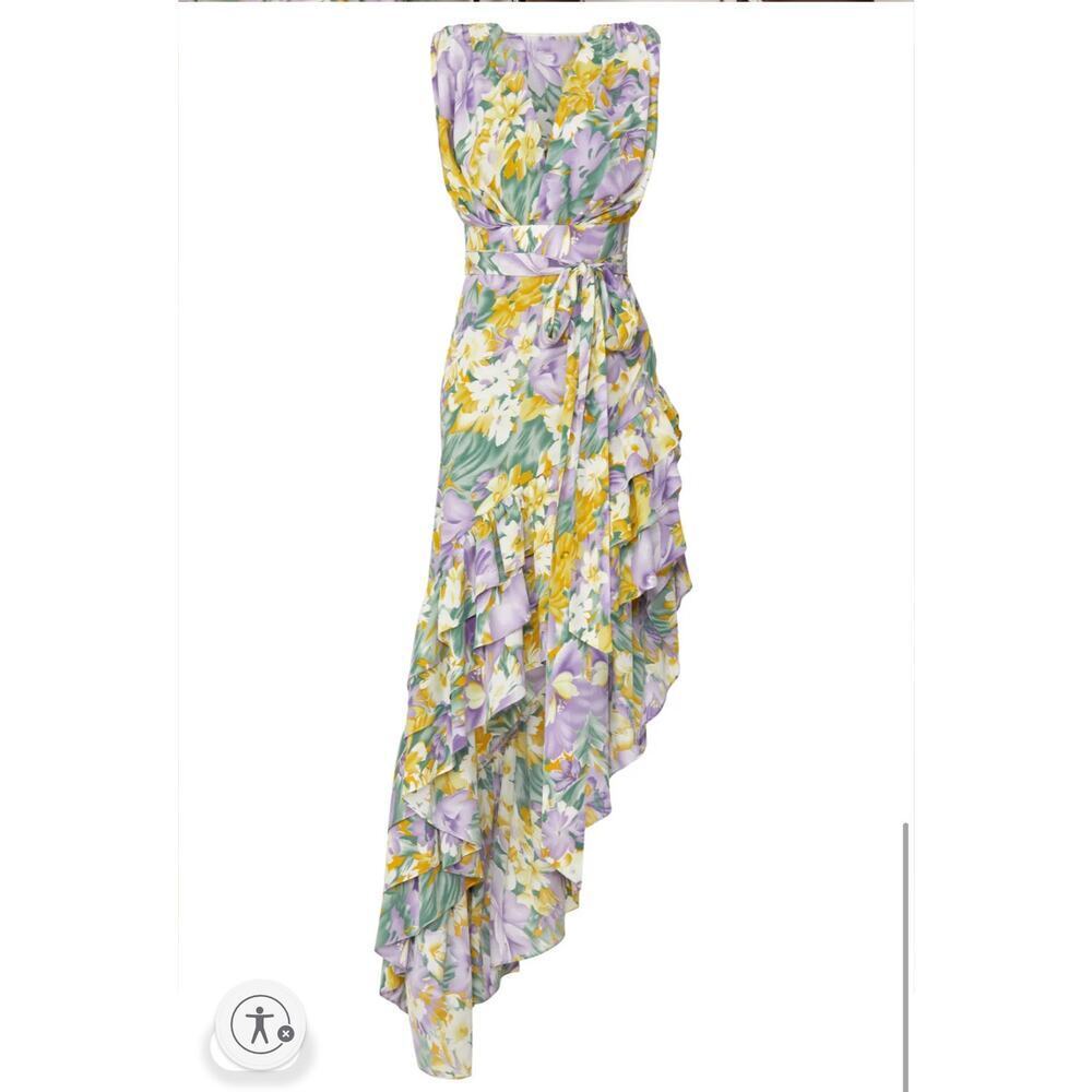 Bronx and Banco Lavender and Yellow Floral Ruffle High-Low Maxi Dress - Picture 4 of 11